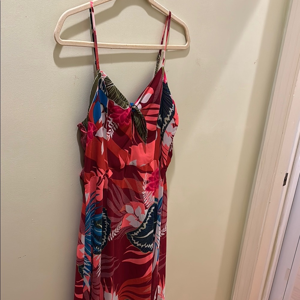 Tropical Print Spaghetti Strap Dress